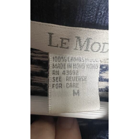 Le MODA Womens Medium Blue Lambs Wool Apres Ski Chevron‎ Blue Pullover Sweater - Picture 5 of 6